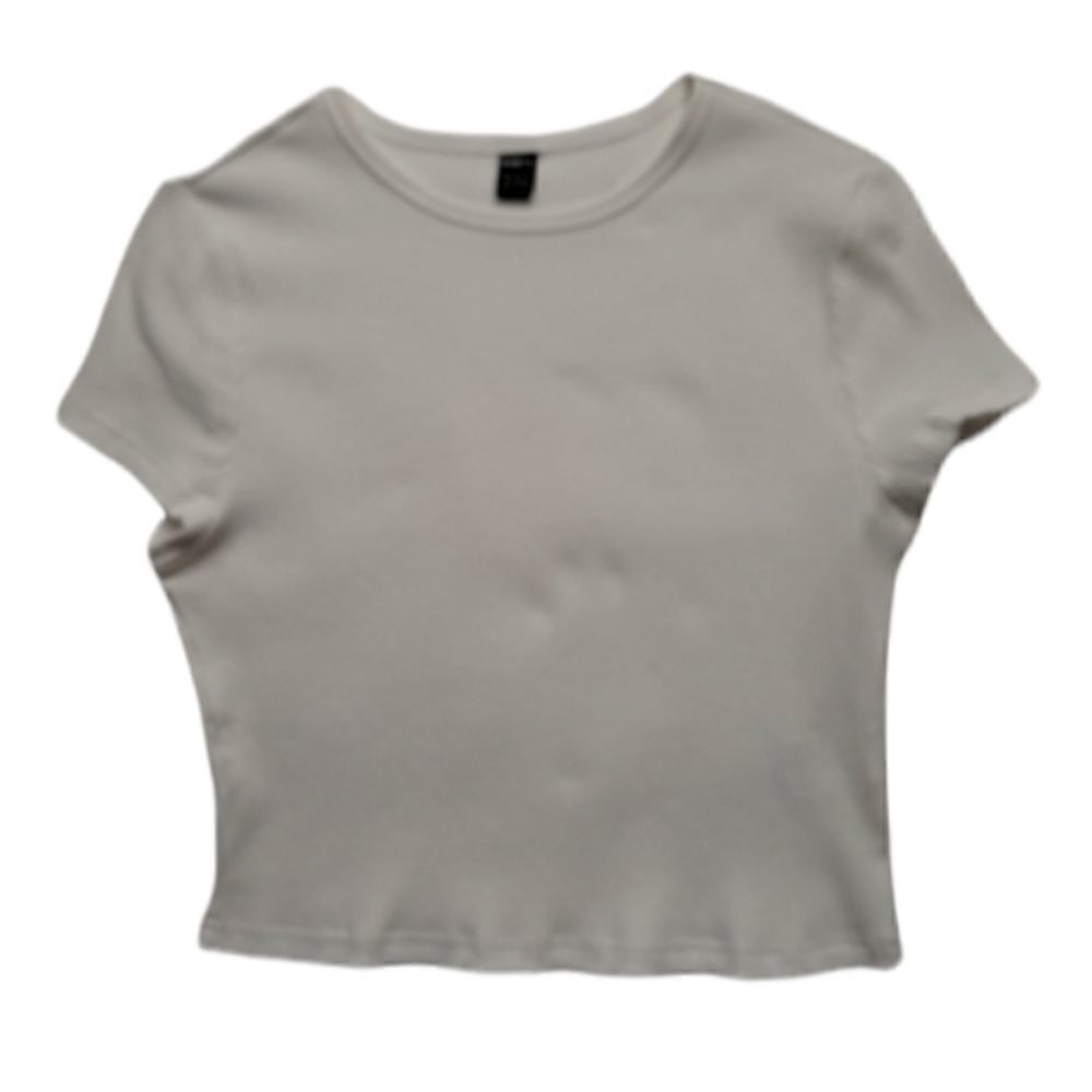 SHEIN Basic Ribbed Short Sleeve Cropped Top White 12